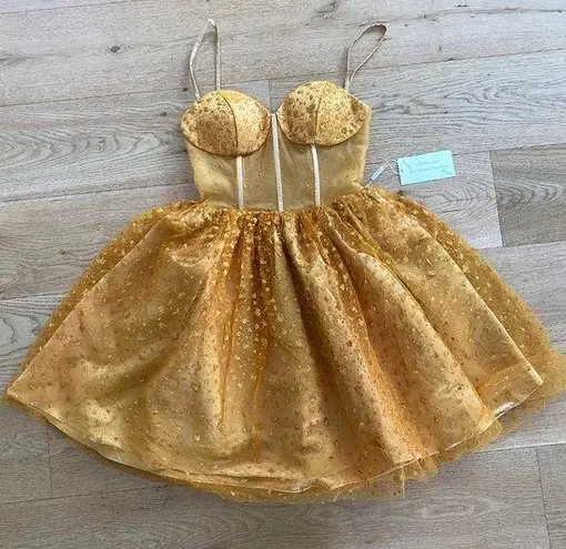 OK Bridal Sequin Boned Sheer Mini Prom/ Bridesmaid Dress in Gold