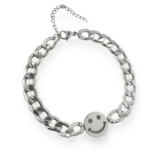 Smiley Face Charm Bracelet for Men Women Streetwear Hip Hop Unisex Style Silver