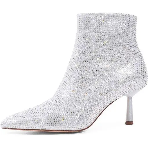 New Modatope Rhinestone Pointed Toe Ankle Boots Silver Sparkly Booties Size 8.5