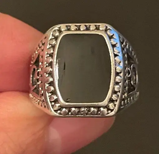 S925 silver natural obsidian ring size 9