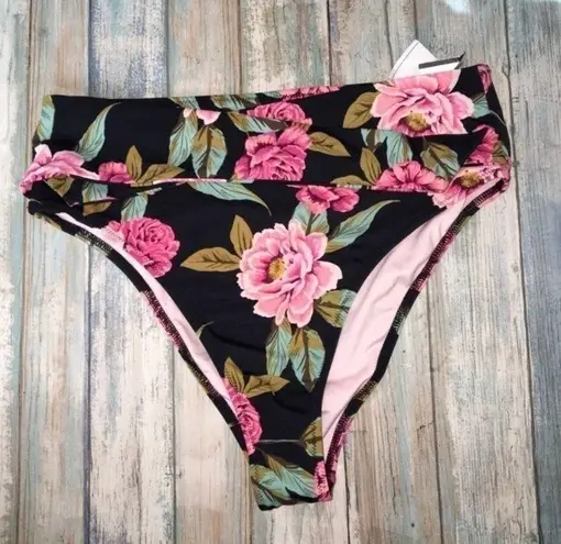 Shade & Shore Floral Tie Black Bikini Bottoms