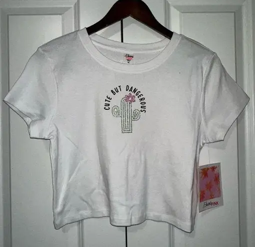 Electric PINK Cute But Dangerous Soft Cropped T Shirt XL NWT White