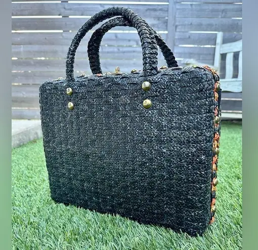 1950s/1960s Vintage Dena of Dallas Woven Straw Purse Black