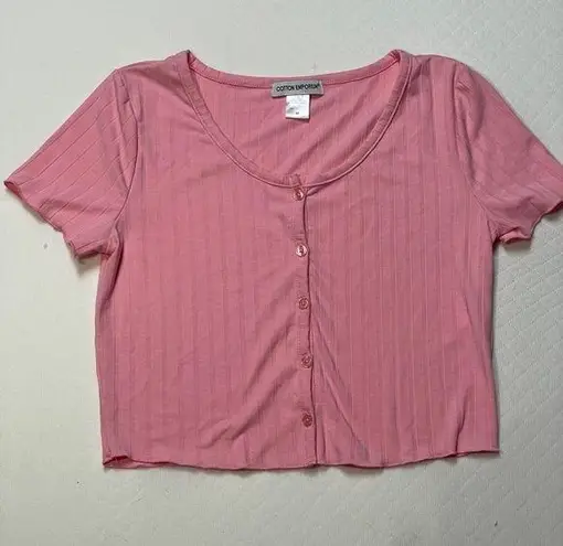 Cotton Emporium Pink Cropped Ribbed Short Sleeve Shirt Women’s size Medium