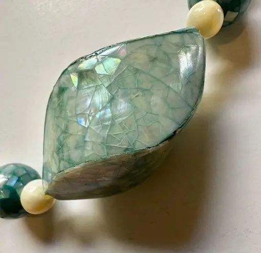 Karla Jordan mother of pearl cream and blue asymmetrical necklace