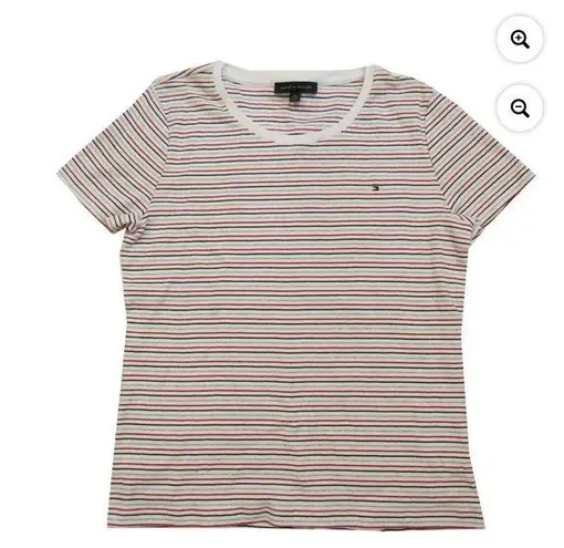 Tommy Hilfiger  Womens Short Sleeve Scoop Neck Shirt, Red White Blue Stripes, Med