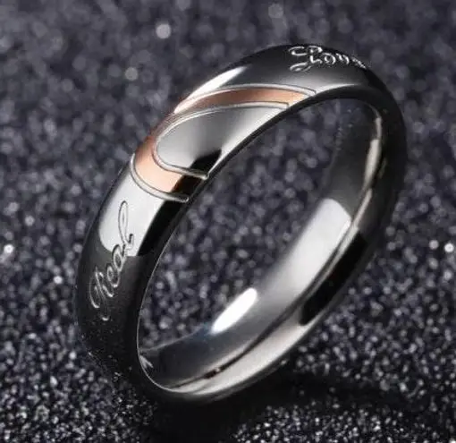 2pcs Heart Shaped Couple Rings Silver