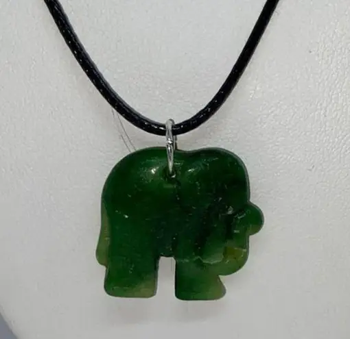 Handmade Black Wax Green Elephant Necklace