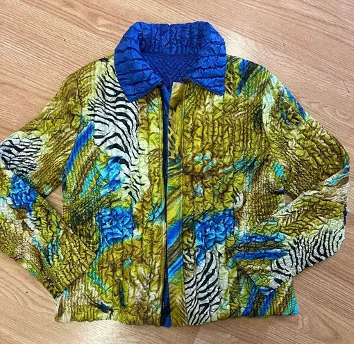 Reversible Vibrant Blue and Yellow Women's Magic Scarf Lightweight Jacket Sz S