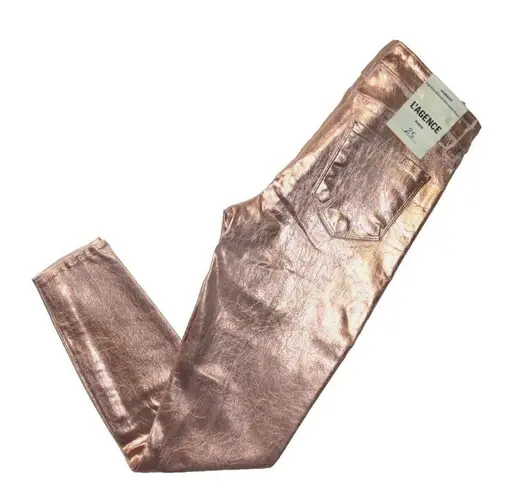 L'Agence NWT  Margot in Petal & Light Rose Gold Foil High Rise Skinny Jeans 25