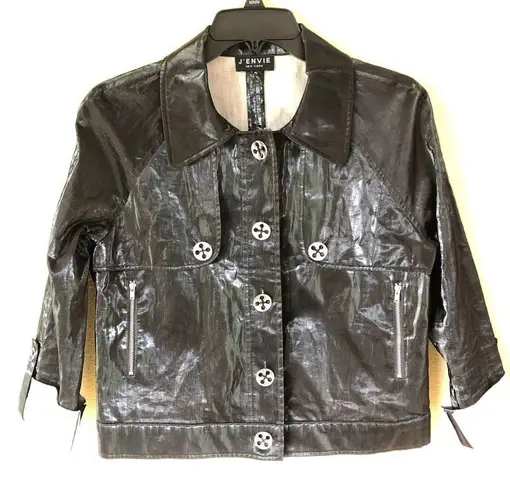 J’Envie New York Crop Black Rain Jacket 6 Linen backing
