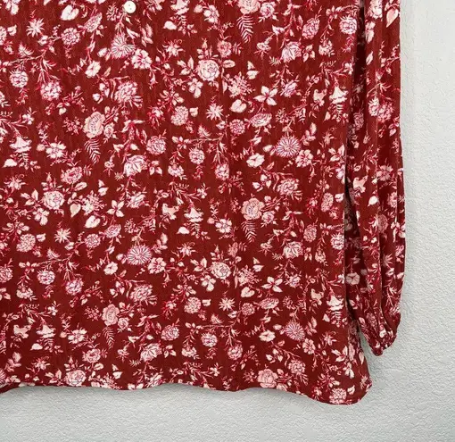 Caslon Shirred Popover Top Coral Bell Floral Rust/Wine Small NWT Casual Blouse