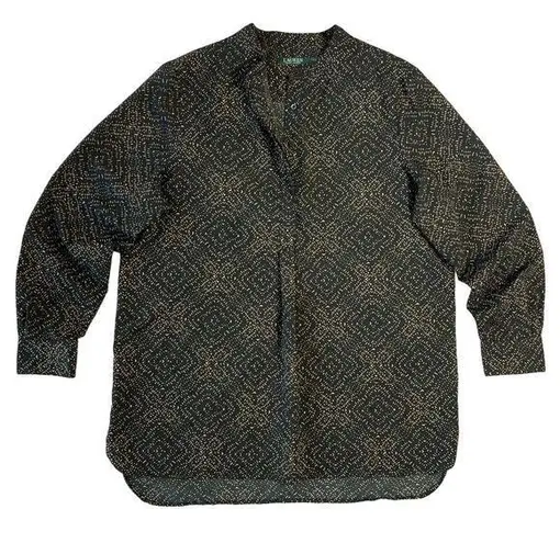 Lauren Ralph Lauren Women's XL Blouse Black Gold Tunic Sleek Silky