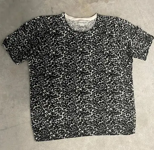 Sag Harbor Black and White Animal Printed Soft Cozy Short Sleeve Sweater Top Size M