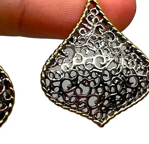 NEW REAL SIMPLE drop dangle open mesh pattern gold and silver fashion ea…