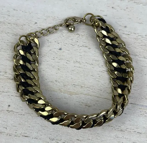 Source Unknown Gold Tone Chain Link Bracelet Black Braided Satin Cord Adjustable NWOT - Image 1