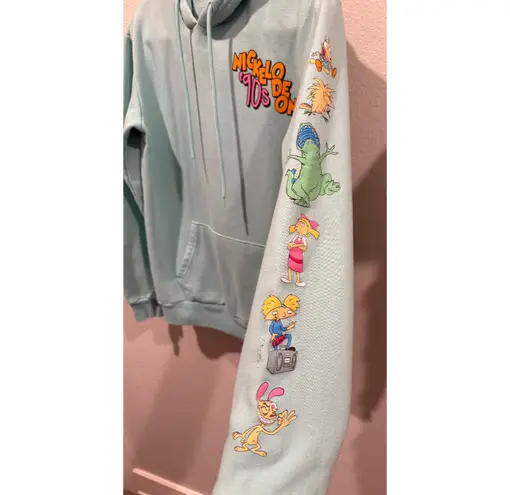 NICKELODEON 90's Retro Hey Arnold Blue Graphic Cartoon Hoodie