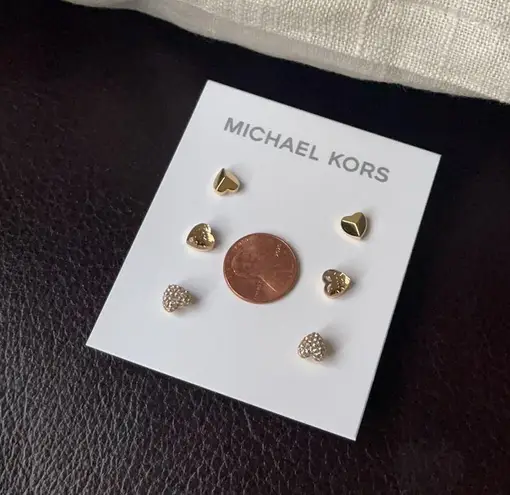 Michael Kors LOGO Heart Stud 3 Pair Set Earrings