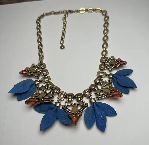 Stella & Dot Melia Blue Petal Rhinestone Multi Color Statement Bib Necklace