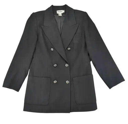 Neiman Marcus Exclusive Double Breasted Wool Cashmere Blazer Coat Medium Black