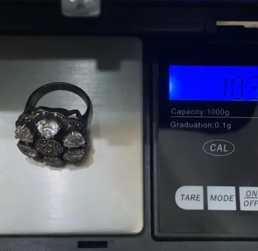 Sterling Silver Vintage Signed 925 Marcasite CZ Flower Chunky Ring Size 7 10.3g