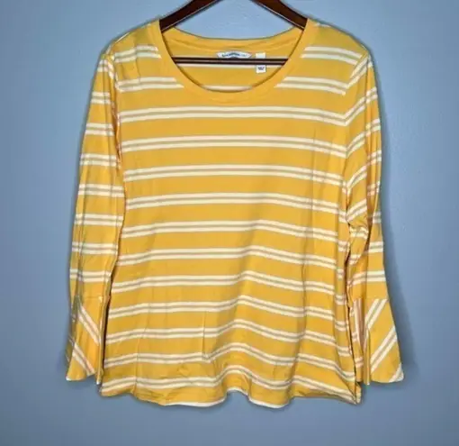 Isaac Mizrahi Live! Scoop Neck Top w/ Bracelet Ruffle Sleeve yellow white stripe