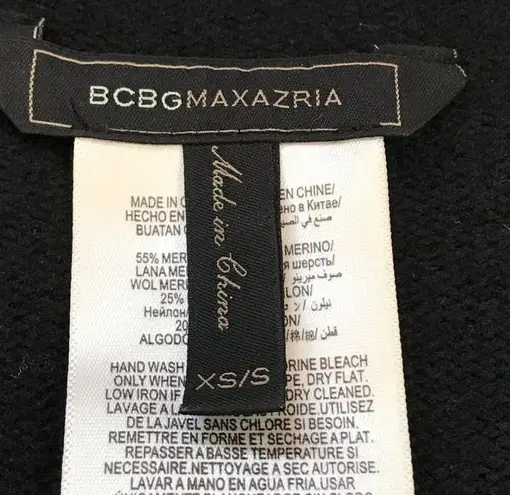 BCBGMAXAZRIA  Marsha Sweater Oversized,Boxy Women's XS/S Black Wool Cotton V-Neck