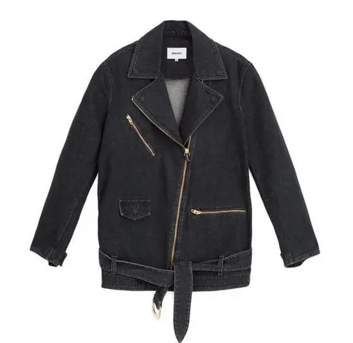 Nanushka Charcoal Black Cite Oversized Denim Belted Moto Biker Jacket Size XS