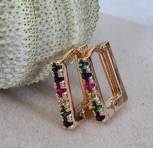Small Gold Filled Rectangle Huggie Hoop Earrings