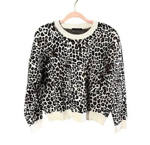 T Tahari Tahari Womens White Black Leopard Long Sleeve Crew Neck Pullover Sweater Size XL - Image 1