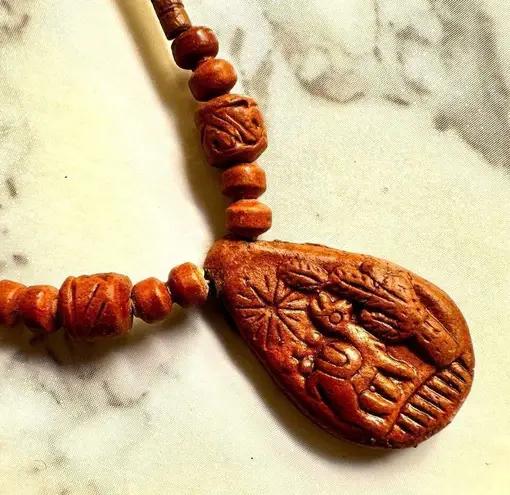 Peruvian wood beaded pendant necklace Brown