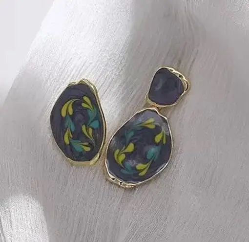 Oil Painting Graffiti Stud Drop Earrings Purple