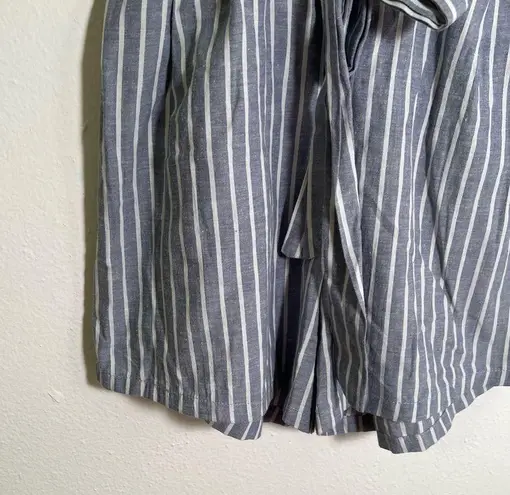 High Paper Bag Waist Shorts Light Blue White Stripes Size XS