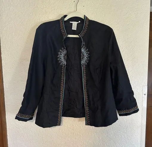 Sarah Spencer Black Linen Beaded Blazer Women’s 12 Shirt Boho