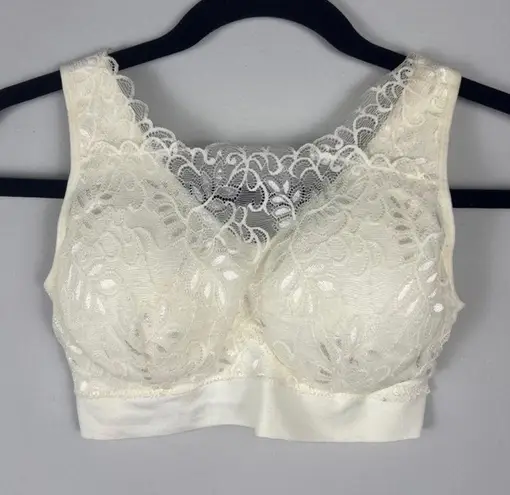 Breezies Lace Front Closure Bra Small Ivory White Wireless Comfort Support Brale