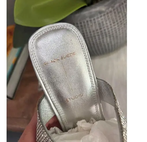 Black Suede Studio Cali SILVER Glitter Slide Sandal Womens Size 38.5