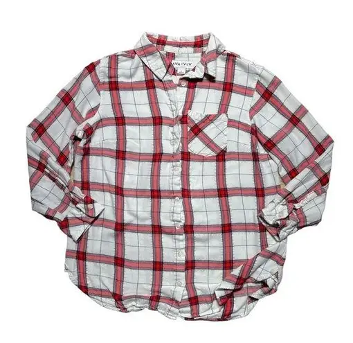 Ava & Viv  White & Red Plaid Button Down Long Sleeve Top US 0X - Image 1