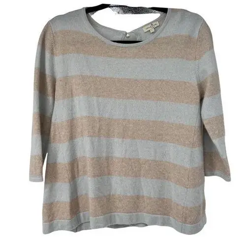 Cortland Park Light Blue Tan 100% Cashmere Sweater Pearl button closure Size L