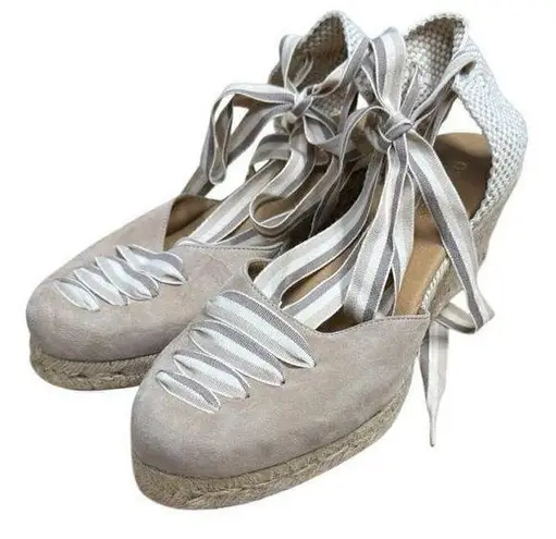 Paseart Espadrille Sandals Suede Cap Toe Ankle Tie Made in Spain Size 9M Suede