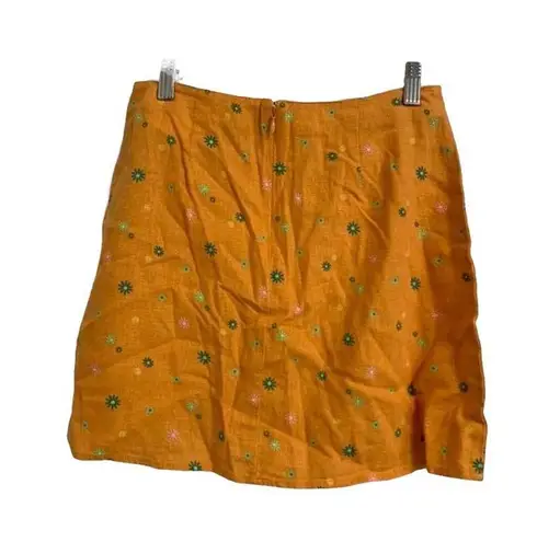 Abound  Orange Asterisk Floral Linen Mini Skirt Size Large NEW