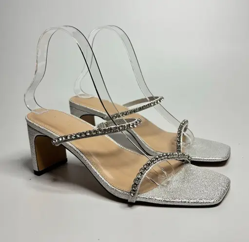 FARYL by Farylrobin Alexandra Metallic Rhinestone Embellished Heels in Silver Size 8.5
