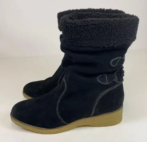 LANDS END Gray Suede Sherpa Lined Boots Size 10D C1 Black
