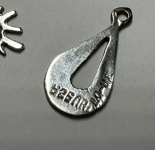 Vintage Mexican Sterling Pendant Charm Turquoise Chip Smiling Sun Set of 2