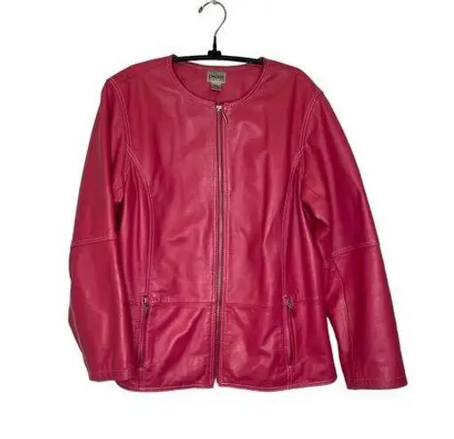 Chico's Chico’s Pink Leather Jacket Moto Zipper Jacket Sz 16 Long Sleeve Lined Pockets