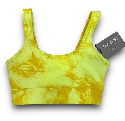 NEW E&R Sport Electric & Rose Athletic Athleisure Sports Bra Yellow Tie Dye XS