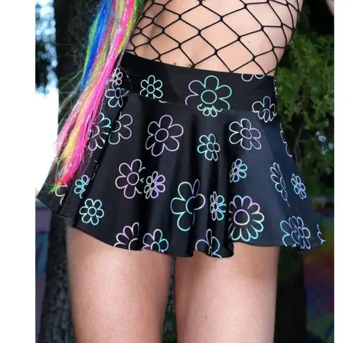 iHeartRaves Rainbow Reflective Daisy Mini Skirt - Size S