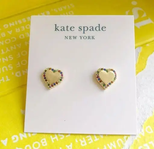 Kate Spade  Take Heart Multi Color Stud Earrings - Gold New