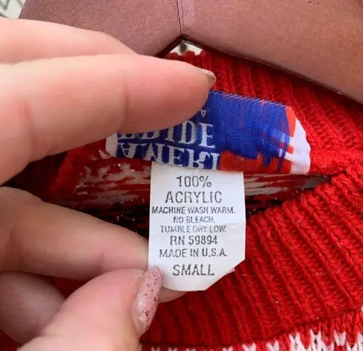 Vintage Nordic Poinsettia fair isle red knit sweater