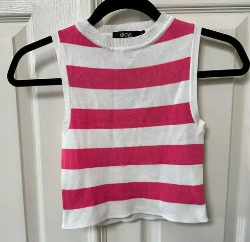 Micas pink and white striped cropped sleeveless top size small