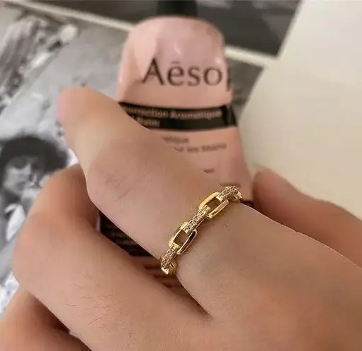 Sterling Silver SIZE 10 Gold Plated 925 Simple Cadena Hueca Stackable Ring